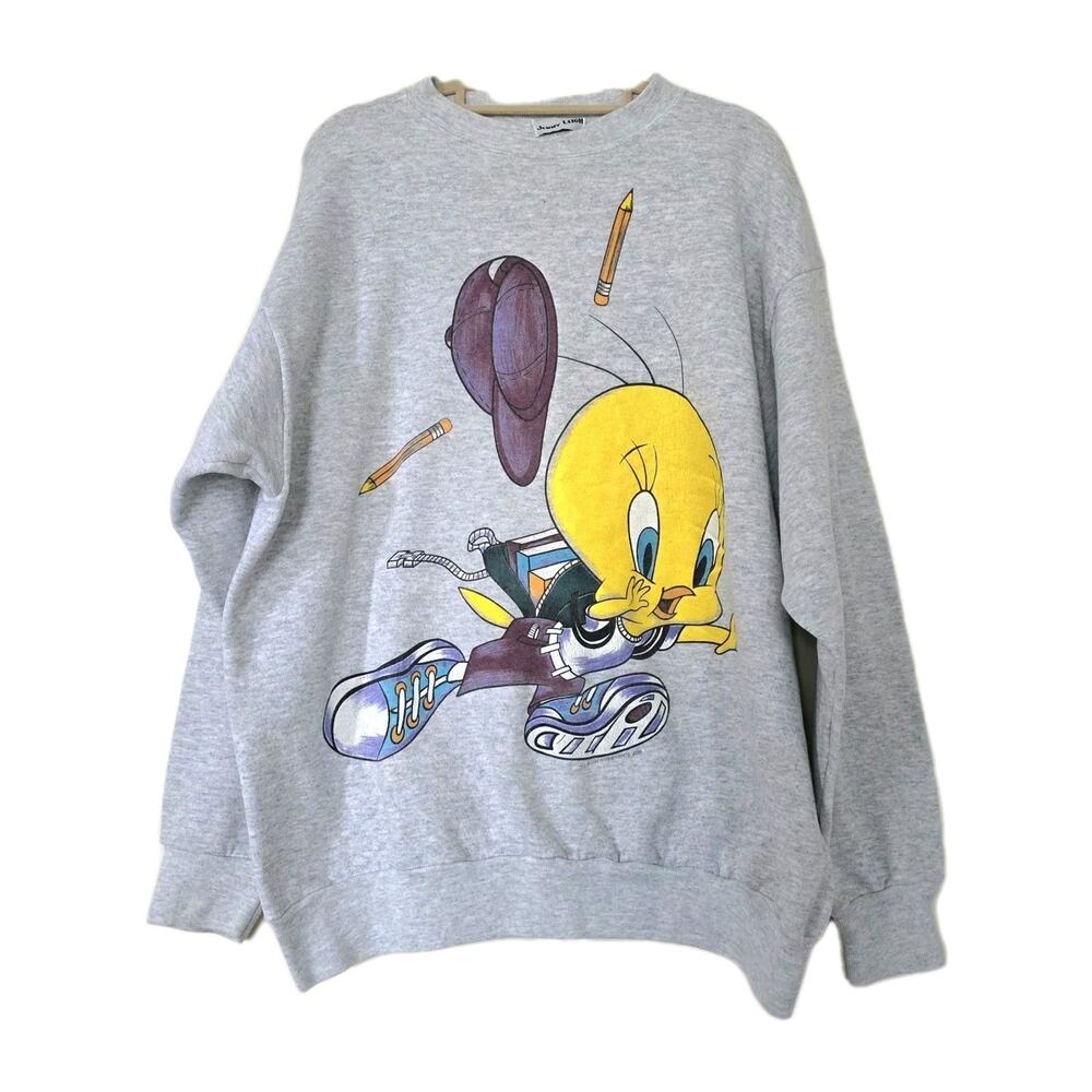 Vintage Tweety Bird Sweatshirt Mens XL Looney Tunes Crewneck 90s Gray Pullover